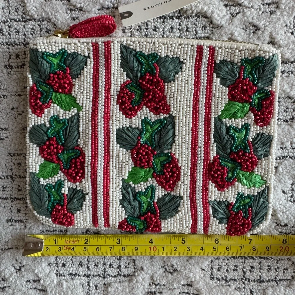 Anthropologie Beaded Pouch with Strawberries.  NWT - Picture 4 of 7